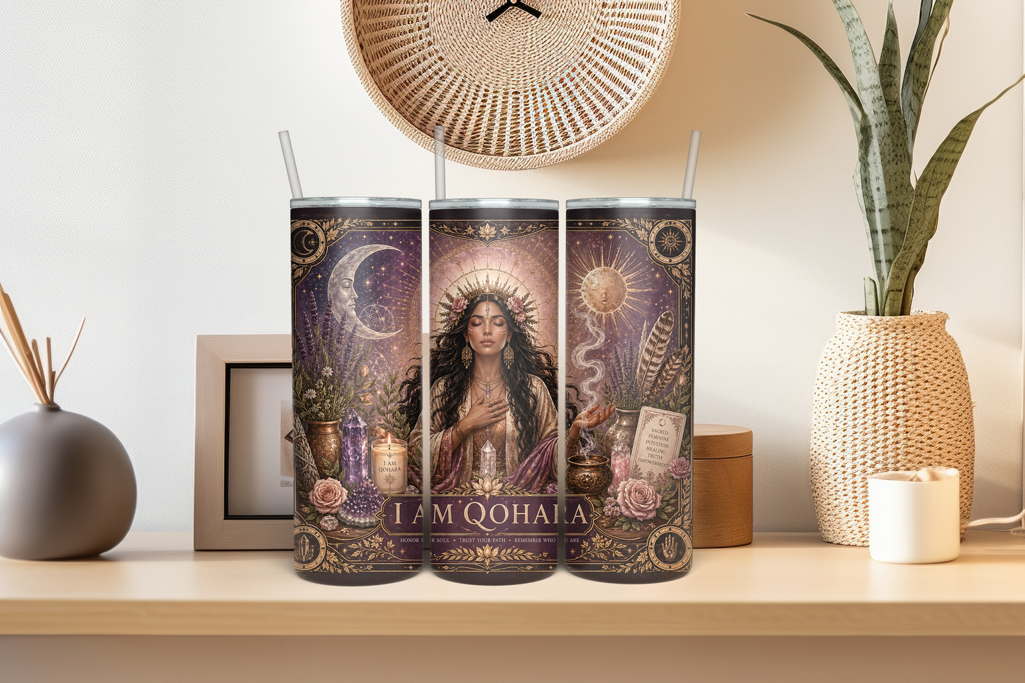 I AM QOHARA Sacred Feminine Tumbler – Spiritual Crystal & Moon Energy 20oz