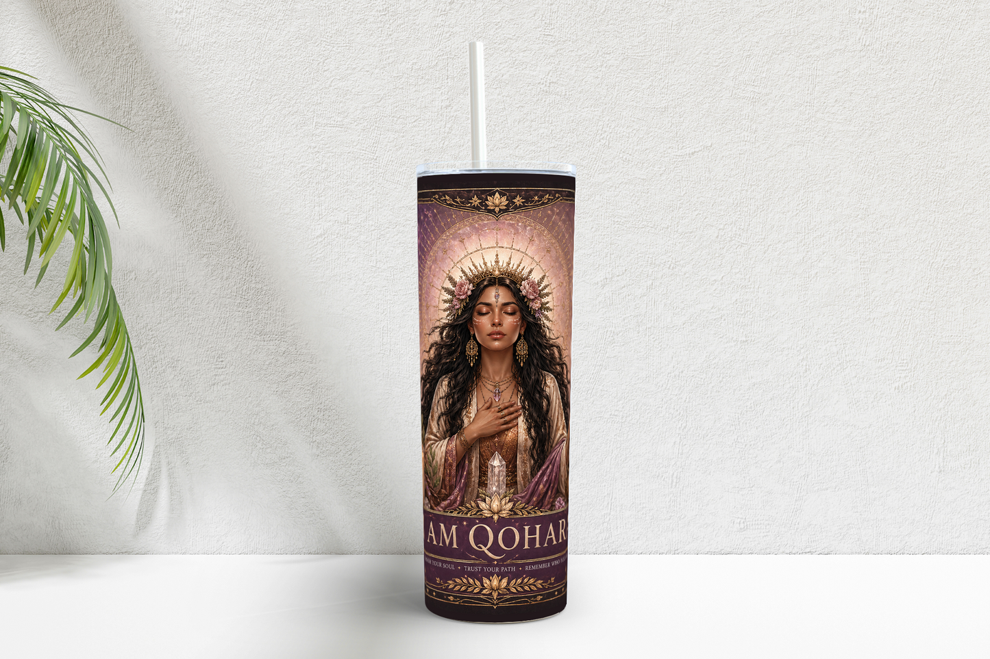 I AM QOHARA Sacred Feminine Tumbler – Spiritual Crystal & Moon Energy 20oz