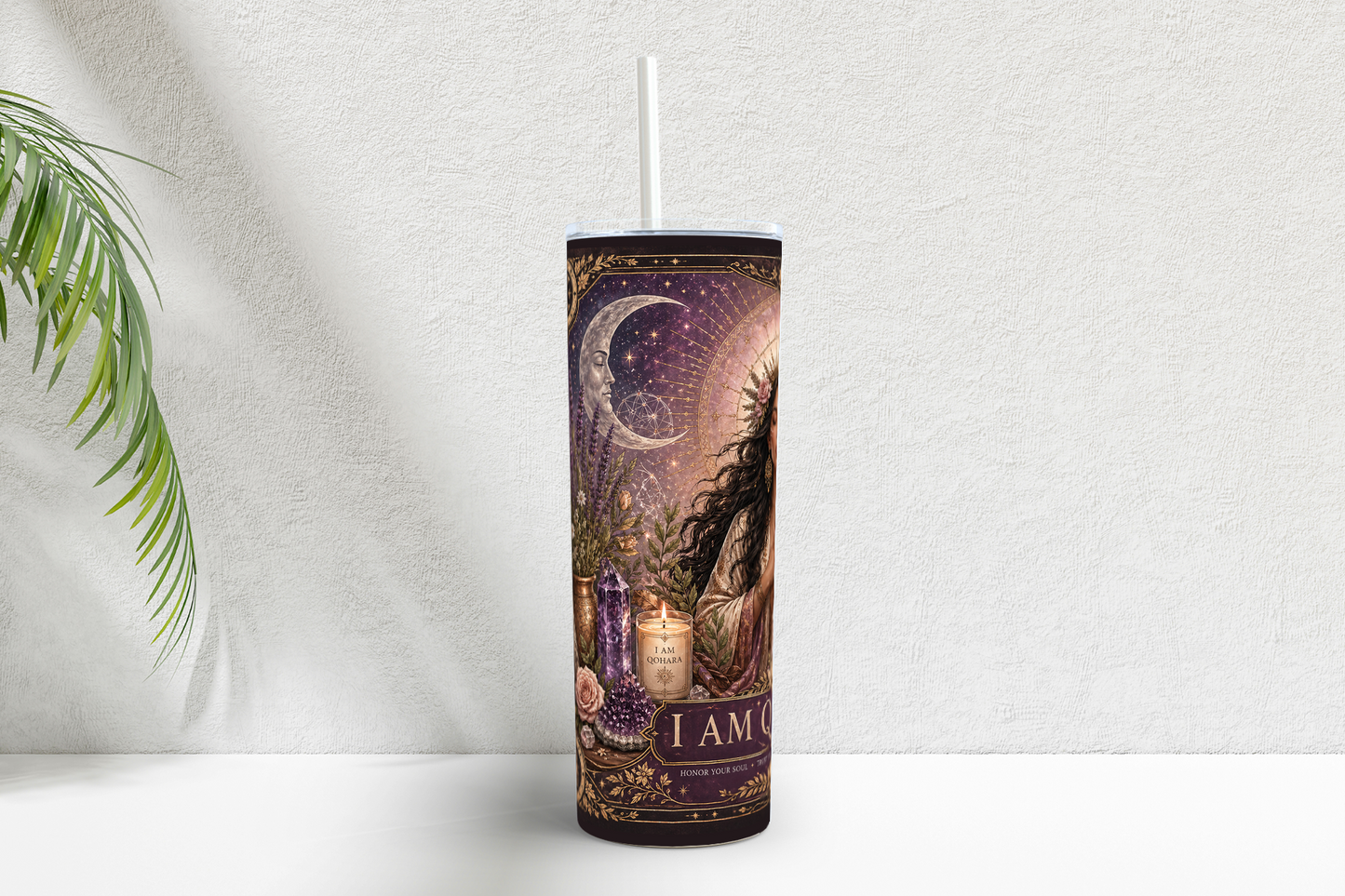I AM QOHARA Sacred Feminine Tumbler – Spiritual Crystal & Moon Energy 20oz