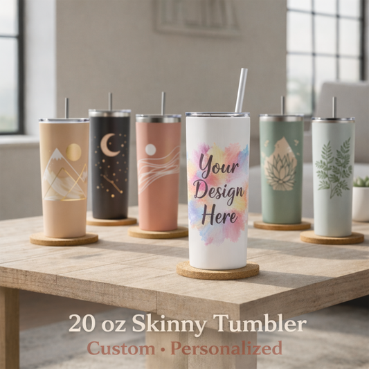 20 oz Skinny Tumbler – Custom Personalized Design with Lid & Straw