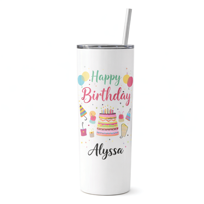 20 oz Skinny Tumbler – Custom Personalized Design with Lid & Straw
